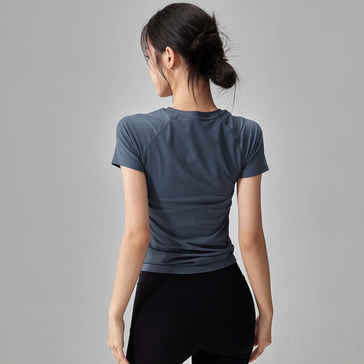 Quick-drying dry yoga clothes short-sleeved women's slim fit breathable sports tops running Pilates professional fitness clothes T black A style XL