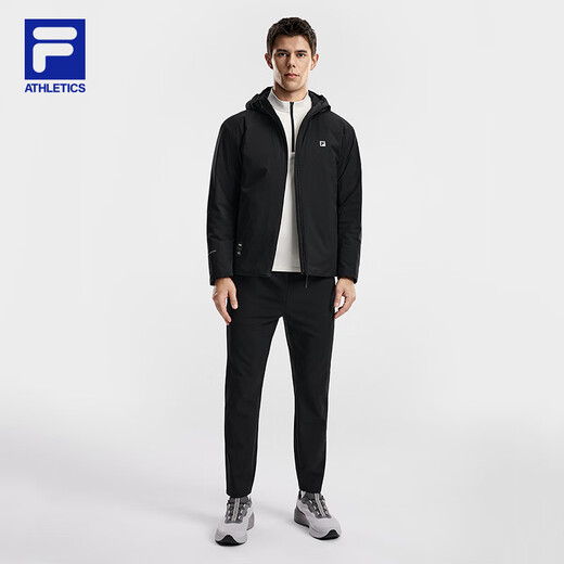 FILA Official Men's Cotton Clothes 2026 Spring New Fitness Sports Simple Loose Warm Hooded Jacket Dark Black-BK L 175/96A/L