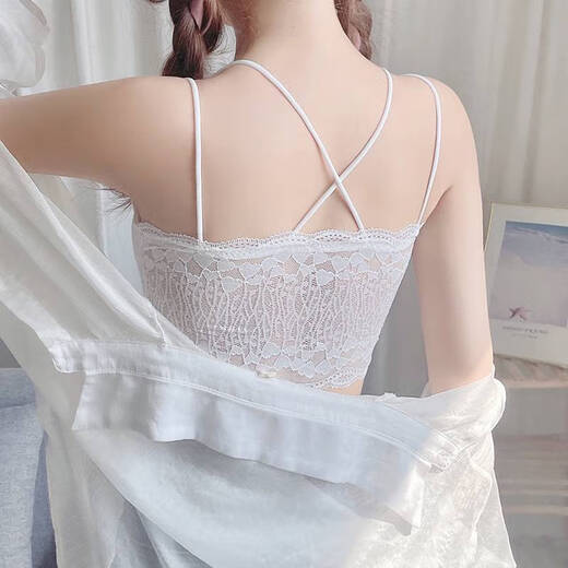 Clolv kissCK lace girl underwear beautiful back no rims tube top high school student camisole anti-exposure bra student chest wrap black + white 2 pieces M recommended 75-100Jin Jin equals 0.5 kg