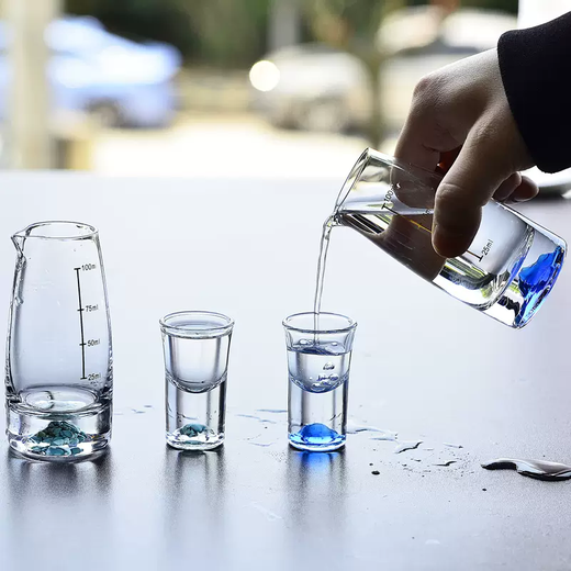 Yusenyi Lanshan crystal glass high-end white wine glass set with scale wine divider and jug set for household light luxury spirits one cup without handle turquoise 1 pot 6 cups