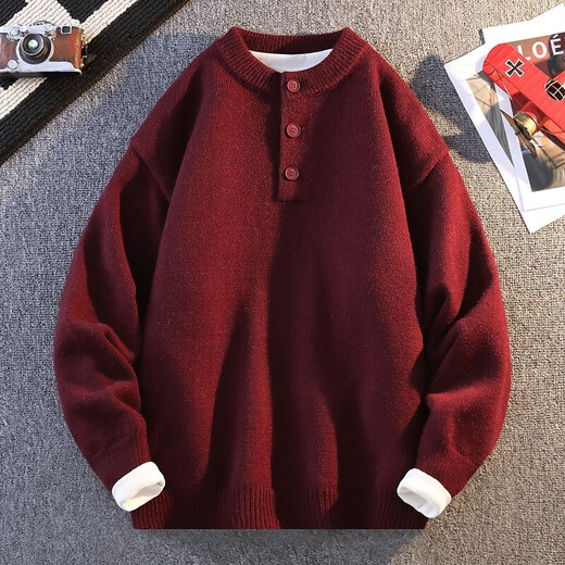 Xiaohongshu popular red sweater men's autumn and winter round neck animal year sweater Henry collar with soft waxy thickening WE6313 red M105Jin Jin is equal to 0.5kg or less, one size fits all