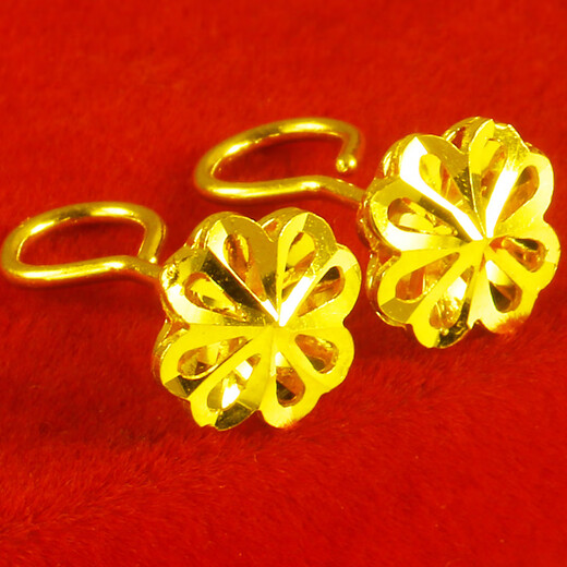 Qianying Gold Stud Earrings for Women 9999 Pure Gold Real Gold Earrings Plain Gold Earrings Curved Hook Double-layered Heart-Shaped Wedding Jewelry for My Wife Weighs About 2.10-2.2g (Including Labor Cost 35)