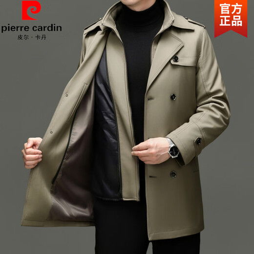 Pierre Cardin осенне-зимняя мужская утолщенная ветровка средней длины со съемной подкладкой двубортное пальто мужское деловое повседневное пальто вязаное цвета хаки 6XL