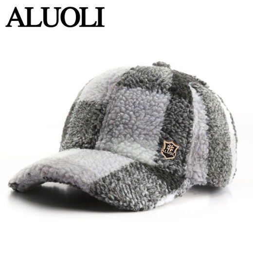 Winter Hat Women's Warm Lamb Wool Baseball Cap Men's Peaked Cap Fashion Trendy Brand Plaid Sun Hat Brown Adjustable (54-60cm)