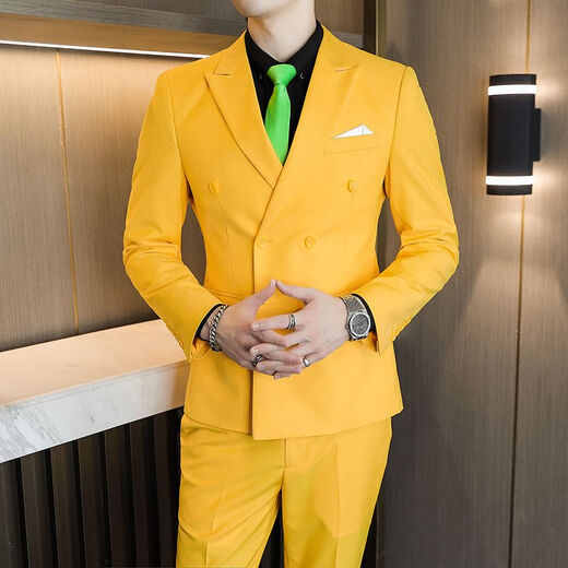 Men's three-piece suit suit Korean version slim fit groomsmen and groom wedding formal business casual professional suit jacket purple two-piece suit (suit + pants) XL XXL