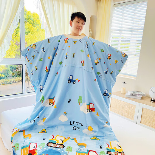 Children's sleeping bag spring, autumn and winter thickened pure cotton four-season universal anti-kick quilt for primary school students, babies, middle-aged and older children, Mengduo-engineering vehicle, soft and breathable, 120*150cm soybean cotton 1 thin 1 thick