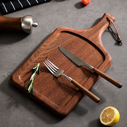 Chuxin ebony steak board solid wood western food plate rectangular pizza wooden board support bread board sushi pose wooden plate steak board + knife and fork set whole wood ebony wood