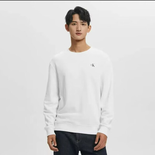 Calvin Klein Jeans embossed long-sleeved 25 printed embroidered new sweatshirt pure cotton loose versatile versatile pullover top for men and women trendy style white M recommended 100-120Jin Jin equals 0.5 kg