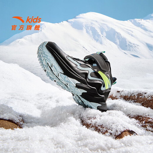 ANTA (ANTA) Children's Cotton Shoes Ridge Boys 25th Spring New Product Plus Velvet Warm Knob Button Outdoor Non-Slip Wear-Resistant Snow Boots Shanchuan Black/Thin Blue/Cold Gray-2 34 Feet Length Approximately 21.5cm