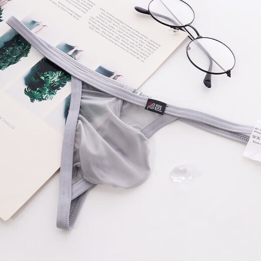 Men's underwear transparent sexy sexy ultra-low-waisted thong gayT pants new tight one thread rose red rose red M