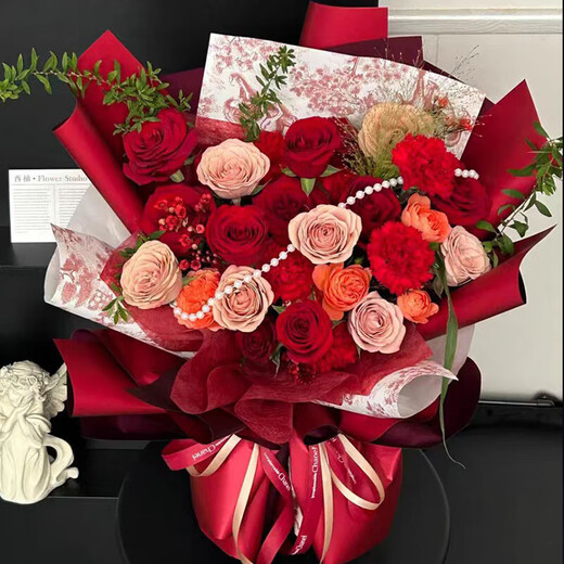 Tiannan Brothers two-color Ouya paper, flower bouquet paper wrapping paper, gift gift packaging, high-end birthday, light pink + ice blue 28, 20 sheets/pack