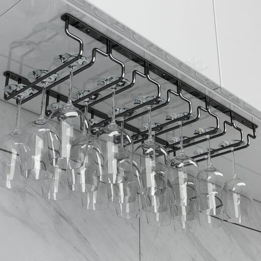 Jieyunmao simple red wine glass holder upside down household goblet holder hanging creative wine cabinet wine glass display rack hanging cup rack 7 slots long 77.5cm deep 22.5cm black