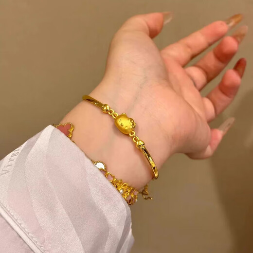 Chuhuang 9999 Pure Gold Silver Hello Kitty Half Bracelet Half Chain Bracelet as a Gift for Girlfriend KT Cat Half Bracelet 1g 5D Hard Gold + Silver Core