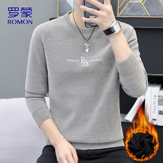 ROMON sweater men's autumn and winter velvet thickened round neck sweater clothes casual men's thermal clothing sweater