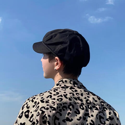 ZNMW men's beret retro octagonal hat men's trendy British black Japanese style literary pumpkin painter hat boys thin shell black one size fits for 55-58 head circumference