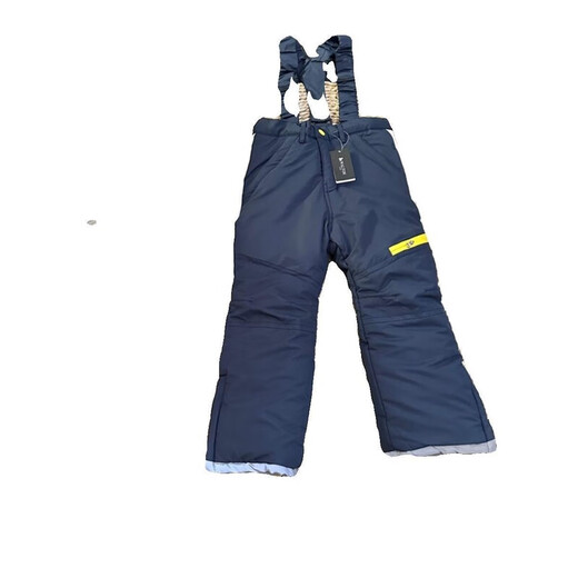 Autumn and winter children's outdoor thickened baby bag ski pants for small, medium and large children, boys' windproof and warm pants, navy blue with straps PT02, one size fits all 110