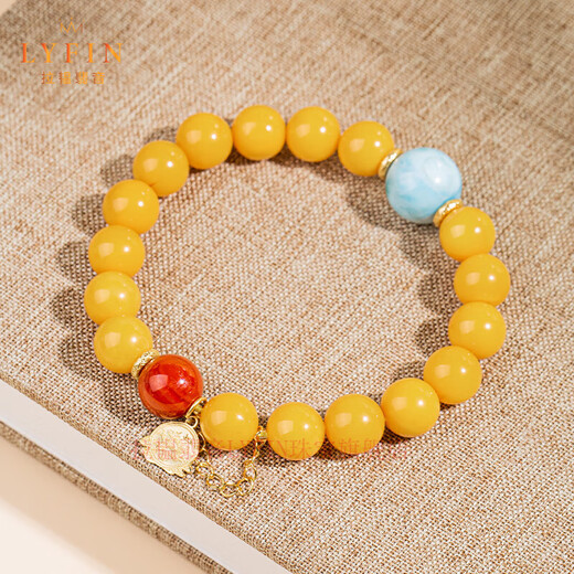 Layun Feiyin Beeswax Bracelet Amber Chicken Fat Yellow Authentic High-end Gift Nanhong Bracelet Women's Sea Pattern Stone Transfer Beads 9mm (one item, one certificate, national re-inspection)