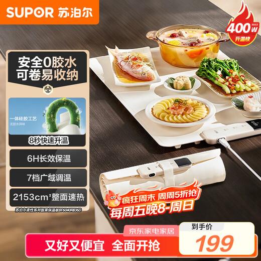 SUPOR Flexible Folding Warming Chopping Board Square 60cm Food Insulating Board Heating Chopping Board Slim Body Household Rollable Multi-Function Warm Milk Warm Tea Warm Wine BF6040R836D