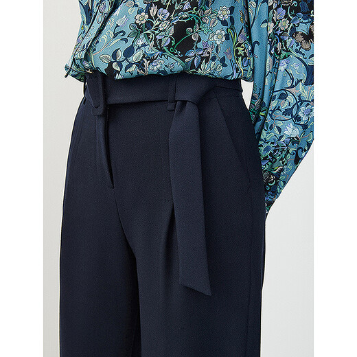Langzi's new temperament high-waist slim commuter professional wide-leg suit trousers straight spring new trousers trousers for women twilight navy blue L