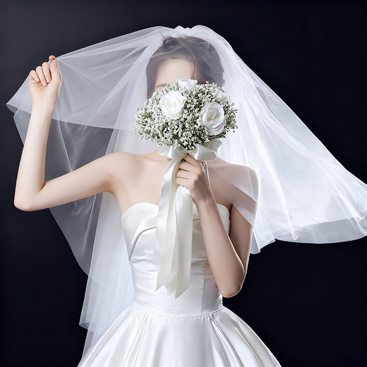 栢启歆新娘头纱 求婚领证登记表白拍照道具蓬蓬头新娘发纱小仙女仪式感 蓬蓬头纱发梳款【约80cm】