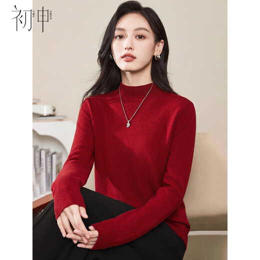 Chushen Autumn and Winter Full Wool Sweater Women's Half Turtle Collar New Year's Wear Warm Sweater Bottoming Shirt S54Y087 Red L