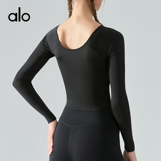 ALO YOGAAO YOGA yoga wear long sleeves with chest pad slim sports top Pilates sports leisure fitness wear t-shirt black M