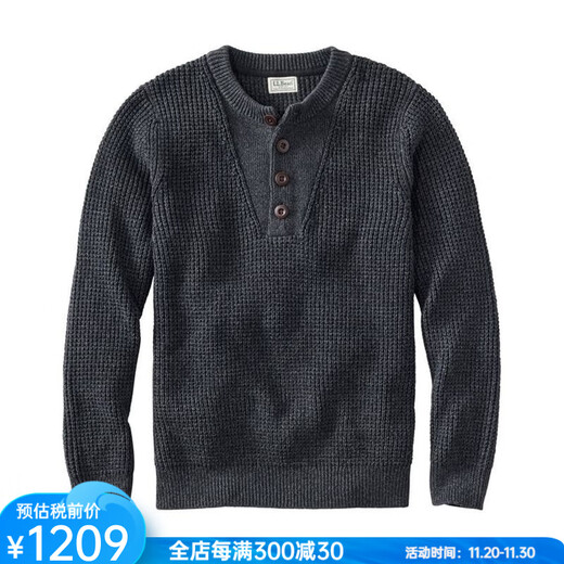L.L.Bean Men's Sweater Waffle Henry Shirt Autumn and Winter Warm, Soft and Comfortable Middle-aged and Old Dad Pullover Fashion Black Faded Black S Suitable for Net Bust 97-105CM