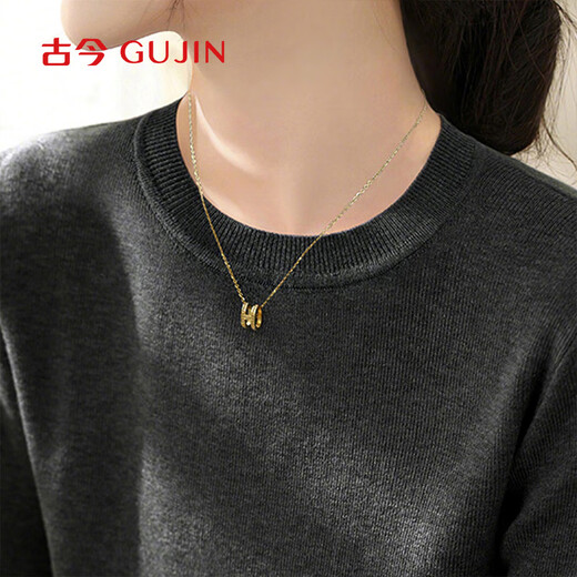 GUJIN round neck knitted bottoming shirt for women, warm top, sweater, long sleeve black