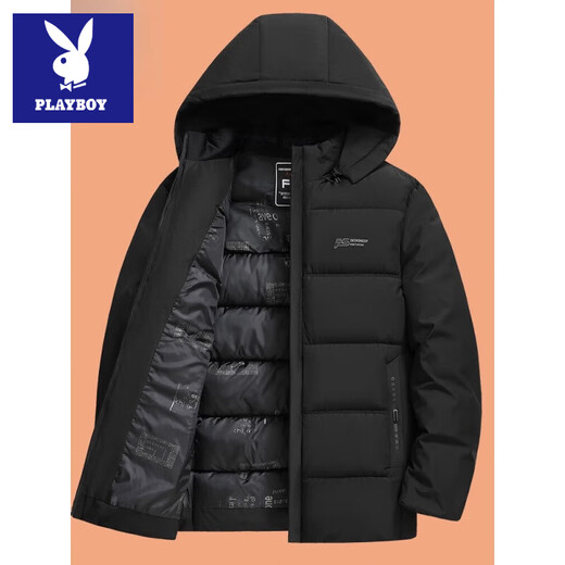 Playboy middle-aged and elderly winter cotton coat thickened dad down cotton coat middle-aged men's cotton padded jacket dad winter coat black L 175 suitable for 90-115 Jin Jin equals 0.5 kg