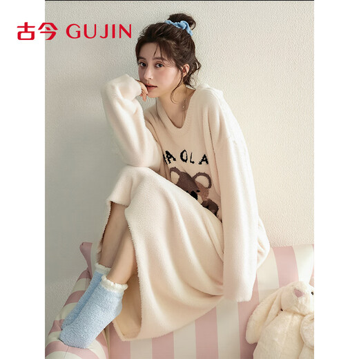 Antiguo y moderno (GUJIN) lindo camisón de medio terciopelo koala para mujer, ropa de hogar, pijamas, las mujeres pueden usar suéteres, terciopelo coral de gran tamaño más terciopelo