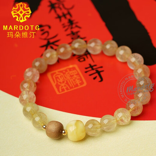 MARDOTG blonde crystal bracelet beeswax old mountain sandalwood crystal bracelet gift for women 6 beads diameter