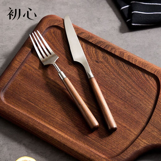 Chuxin ebony steak board solid wood western food plate rectangular pizza wooden board support bread board sushi pose wooden plate steak board + knife and fork set whole wood ebony wood