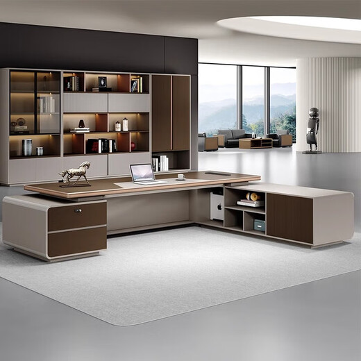Light luxury boss desk office desk simple modern leadership office furniture executive desk president manager desk and chair combination 2.0 meters luxury double cabinet boss desk