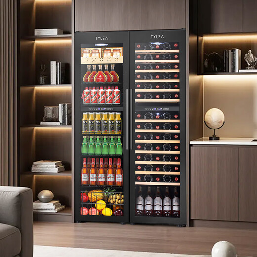 TYLZA Large Capacity Double Door Combination Red Wine Cabinet Air-cooled Thermostatic Cabinet Wine Tea and Wine Refrigerator Beer Multifunctional Ice Bar Living Room Kitchen Restaurant Home Wine Cellar TW-208 Double Door Four Temperature Combination Ice Bar Tea + Cold Drinks + Red Wine 416L