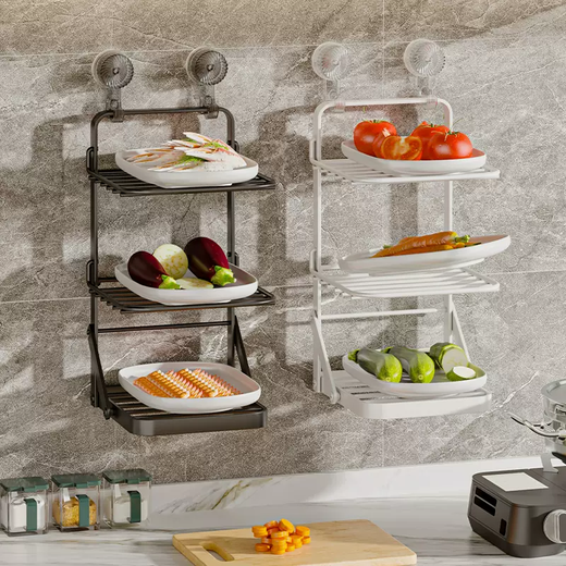 Yusenyi Kitchen Preparation Hot Pot Plate Rack Iron Wall Hanging Side Dishes Suction Cup Dishes Household Stackable Folding Cooking Multi-layer Champagne Gold Five Layers (Suction Cups Can Be Shifted and Folded)