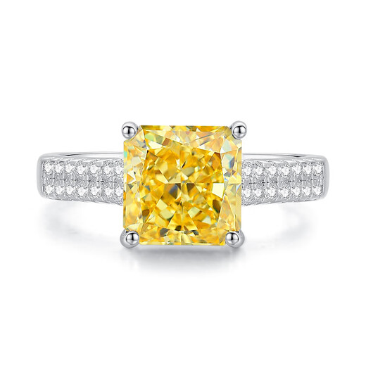 S925 Ring Women's Light Luxury Premium Four-Prong Yellow Diamond Small Sugar Cube Diamond Ring Original New Model Simple Model FDJZ-116-Tanzan Color No. 5