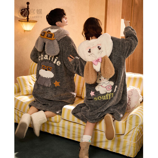 Gongdie thermal storage type mikko winter couple nightgown women's plus velvet thickened cute cartoon hooded nightgown mikko warm velvet nightgown women M (recommended 110-140Jin Jin equals 0.5 kg)