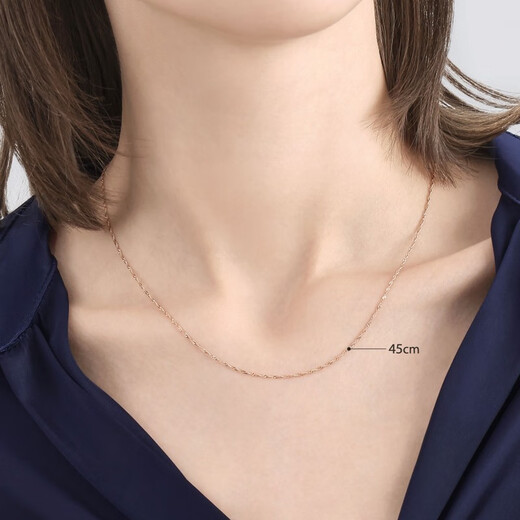 Chow Sang Sang 18K rose gold water wave chain color gold necklace for women, versatile plain chain clavicle chain 03818N pricing 45 cm