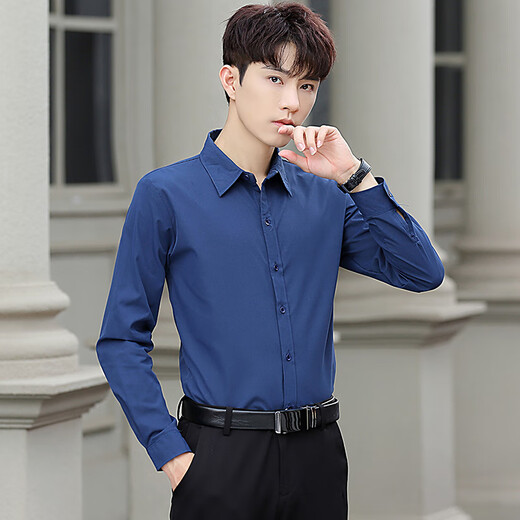 
Zuo Shangniao long-sleeved shirt men's summer thin slim solid color work professional formal wear casual Ai Tao top slim inch clothes white single piece XL-suggested 105-125Jin [Jin equals 0.5 kg]