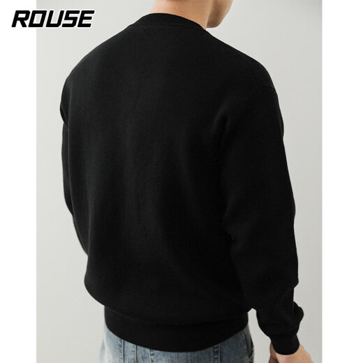 Lords Sweater Men's American Henley Collar Cotton Knitted Sweater Men's Autumn and Winter Retro Round Neck Casual Warm Bottoming Shirt Men Black M Recommended 100-115Jin Jin equals 0.5 kg