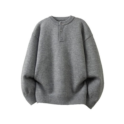 Zhiwei Retro Henley Collar Buttoned Sweater Men's Winter High Street Lazy Sweater Heavy Loose Couple Casual Top Yellow Gray XL Recommended 125-145Jin Jin is equal to 0.5 kg