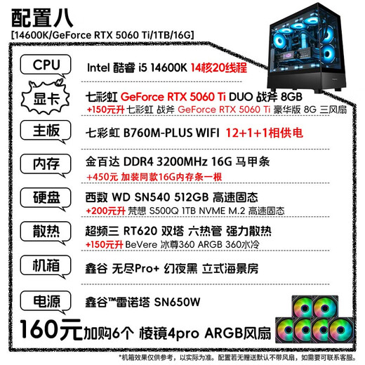 Colorful Family Bucket 24 periods interest-free RTX 5070Ti/RTX 5060Ti host 14600KF assembled computer host DIY e-sports game Delta mobile host with eight 14600KF丨RTX5060Ti丨Star model