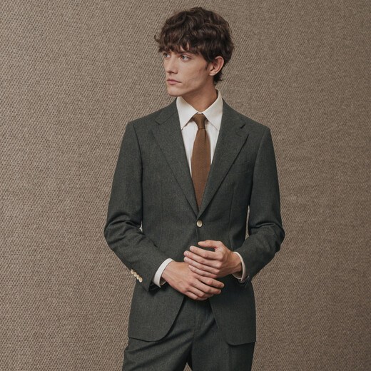 Guillaume de Mons flannel suit wool high-end suit haute couture men's business casual wedding men 2025 autumn and winter dark green top + trousers 50