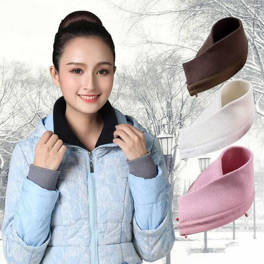 Geyale Down Jacket Anti-fouling Fake Collar Artifact Removable Women's Versatile Universal Knitted Threaded Winter Anti-fouling Protective Cover Gray