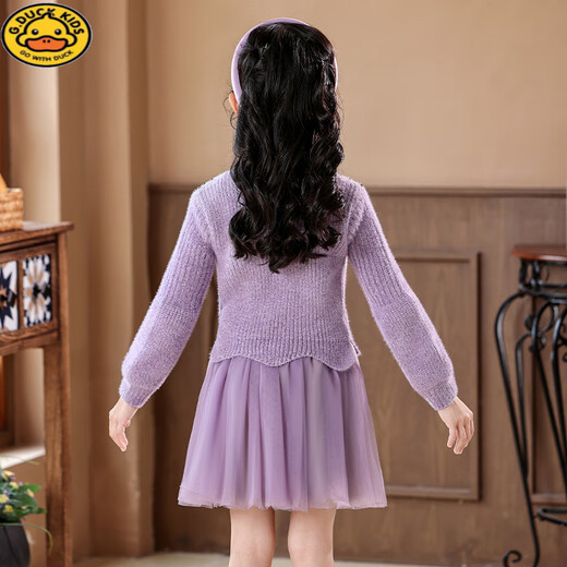 G.duck Girls Sweater Dress 2025 Autumn and Winter New Children's Princess Skirt Velvet Thickened Little Girls Knitted Dress Violet 120 cm Recommended 110-120cm Age 5-6 years old