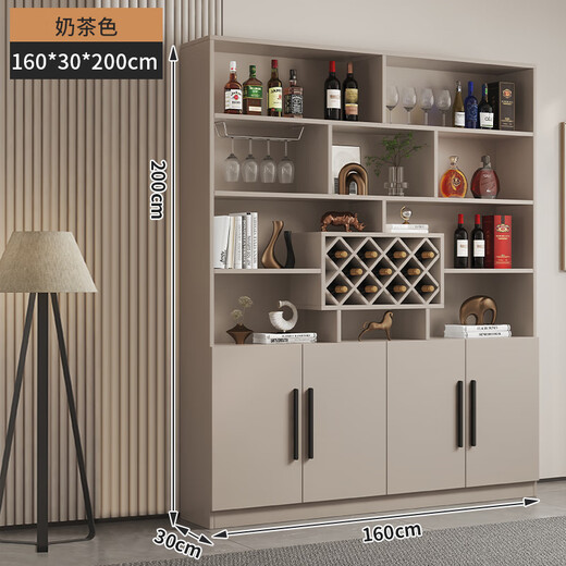 Yusenyi wine cabinet against the wall living room home red wine storage cabinet modern simple wine cabinet sideboard integrated entrance cabinet customization 160*200*30 modern door 4 doors milk tea color double door