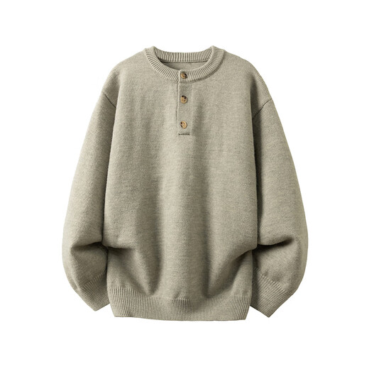 Zhiwei Retro Henley Collar Buttoned Sweater Men's Winter High Street Lazy Sweater Heavy Loose Couple Casual Top Yellow Gray XL Recommended 125-145Jin Jin is equal to 0.5 kg