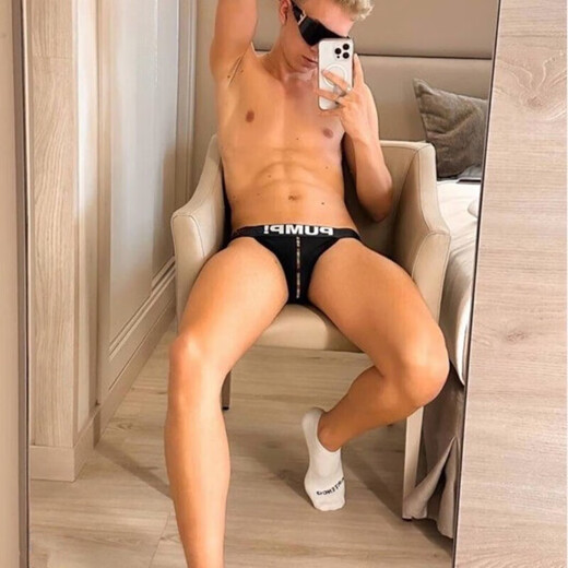 Trendy sexy double thong men's mesh low-waisted T-pants with convex breathable T-pants for young boys sports pure cotton H96 cotton grade white M