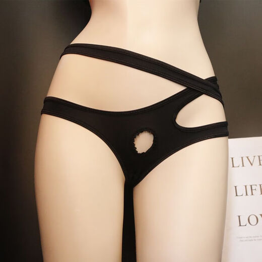 Dubu men's ice silk cross black belt jj airplane pants underwear for men and women the same style CD cross-dressing and play briefs black one size