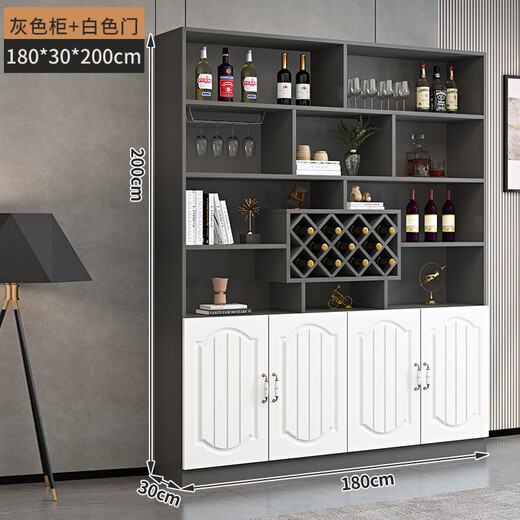 Yusenyi wine cabinet against the wall living room home red wine storage cabinet modern simple wine cabinet sideboard integrated entrance cabinet customization 180 long European style door 4 doors gray white double door